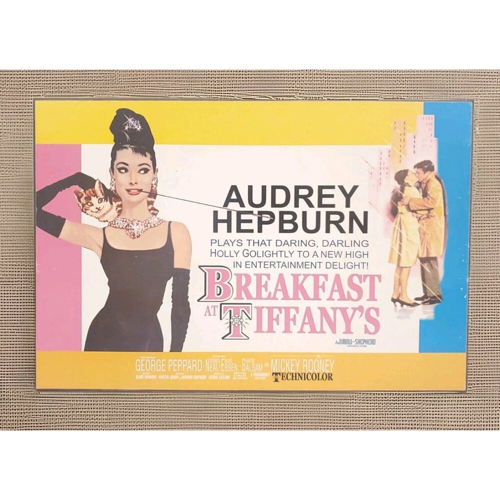 Breakfast at Tiffanys 19x13 Wooden Ad Movie Decor Audrey Hepburn 1985 Radio Days